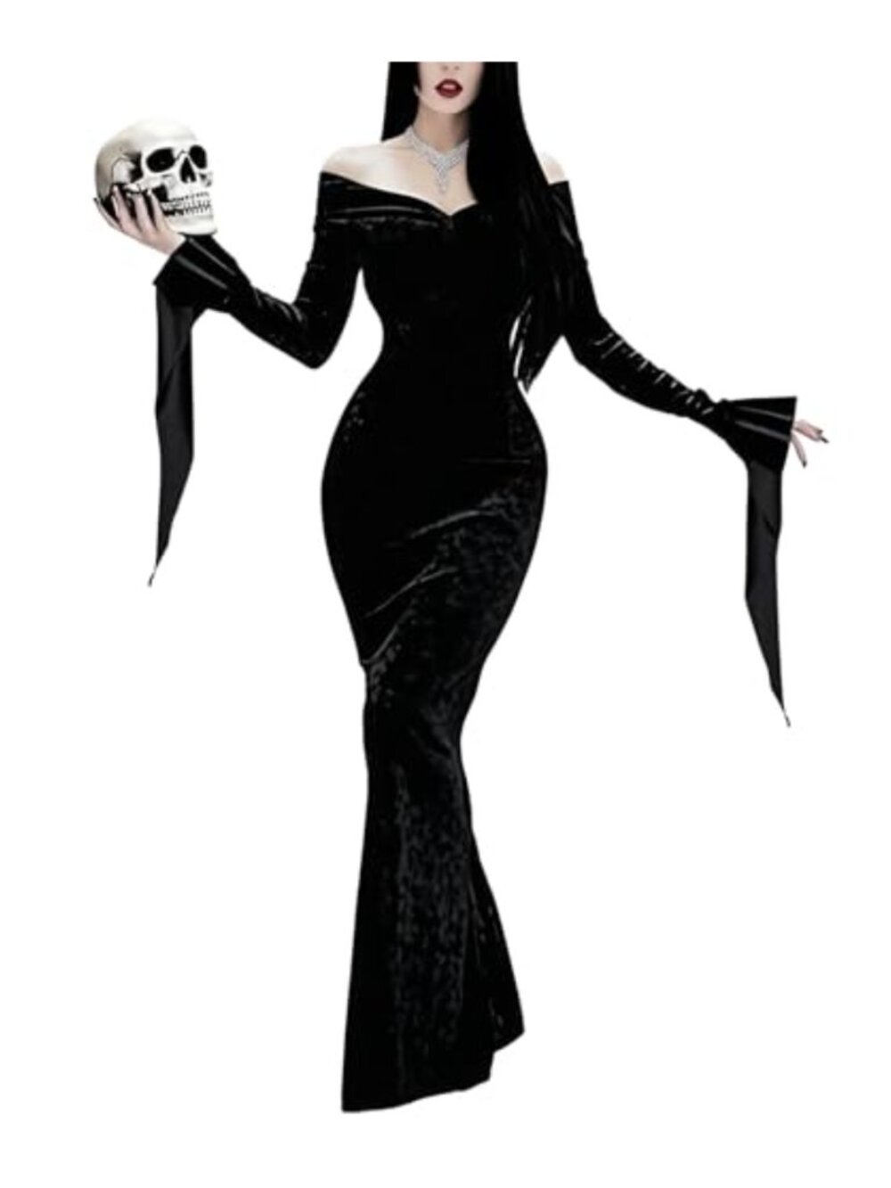 Gothic Velvet Off Shoulder Maxi Dress Long Sleeve Halloween